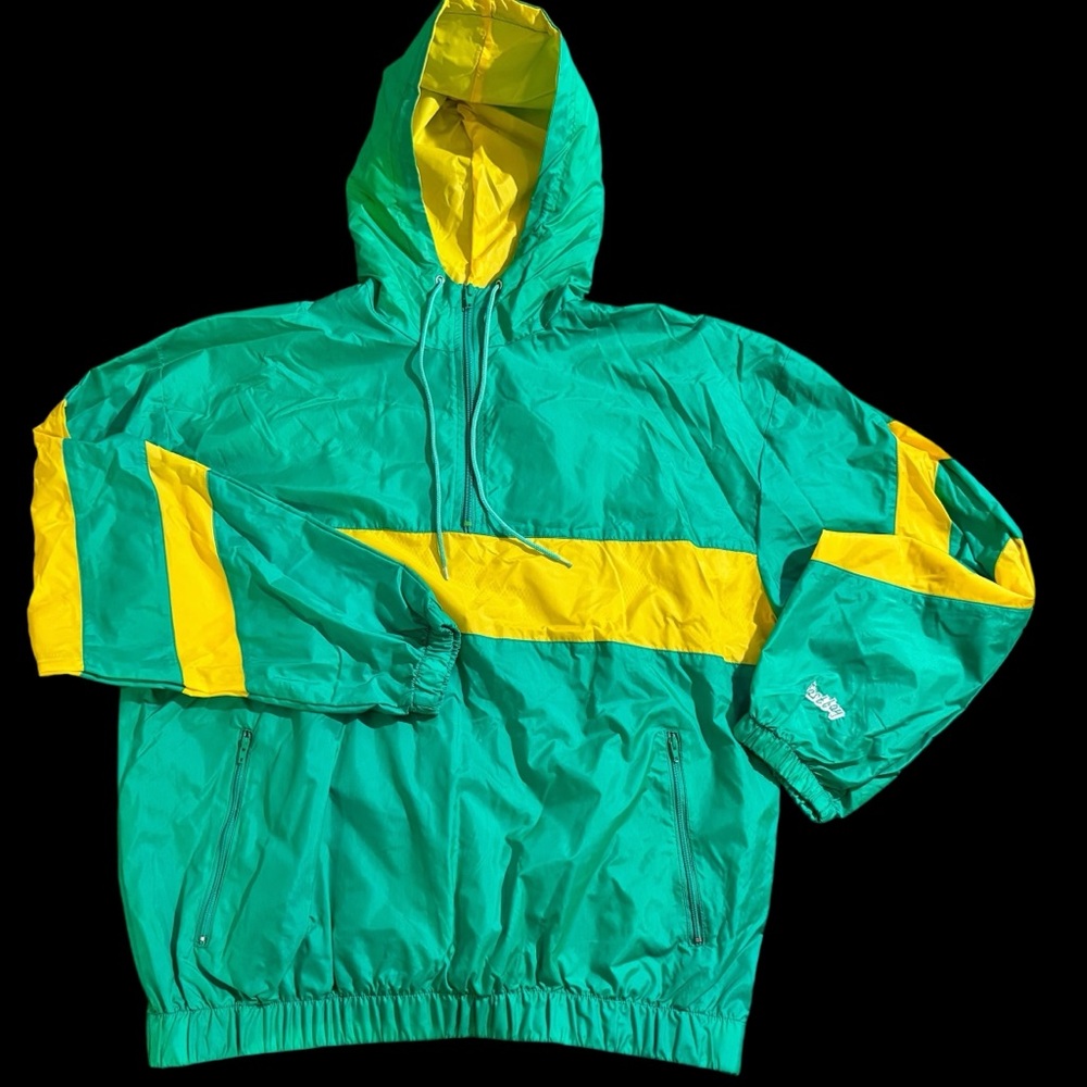 VTG Eastbay Jacket Mens LGreen Yellow Windbreaker Track Embroidered Zip Rare